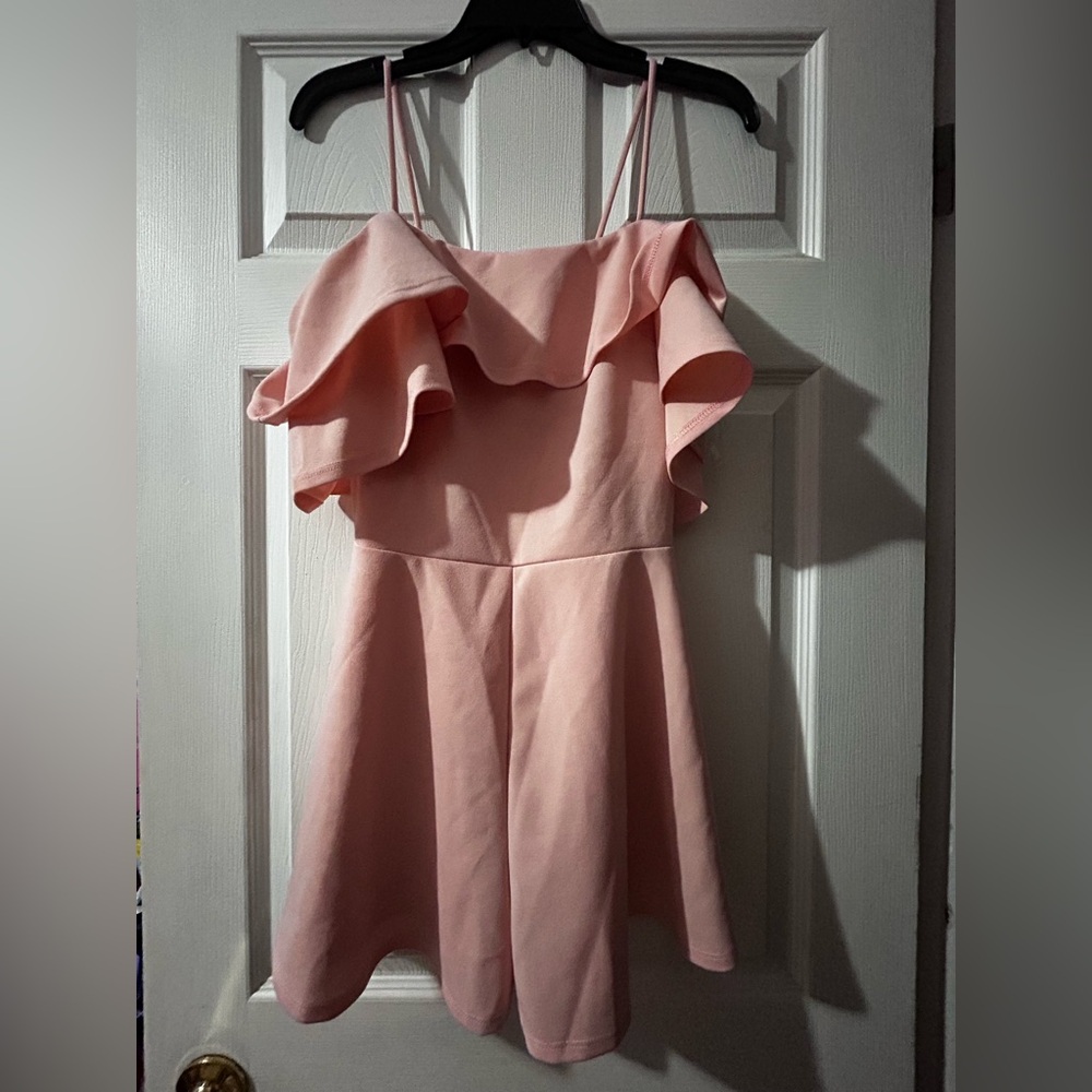 Pink Ruffle Off-Shoulder Dress
